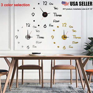 3D Large Wall Clock Mirror Surface Modern DIY Sticker Office Home Shop Art Decor