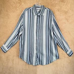 Armani Seidenmischung Hemd mit Knopfleiste Herren XL blau gestreift Collezioni - Bild 1 von 10