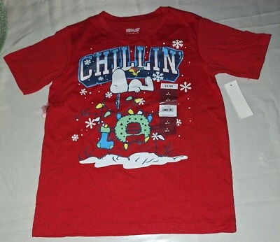 Peanuts Snoopy Christmas Boys Red size Small 6-7 Graphic Short Sleeve TShirt NEW - Image 1 of 4