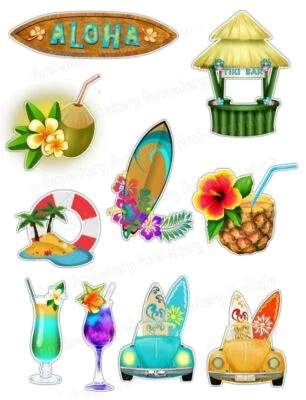 Beach Ocean Summer Cake Topper Party Decoration Edible Birthday Surf Aloha Hawai - Image 1 of 4
