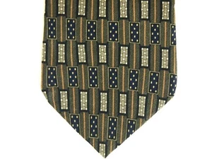 Kenneth Cole Mens Necktie Tie Navy Blue Green Geometric 100% Silk 57" - Picture 1 of 4