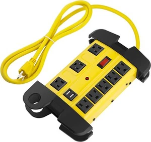 Heavy Duty Power Strip with USB, Workshop 8 Outlet Surge Protector 2700 Joules, - Picture 1 of 6