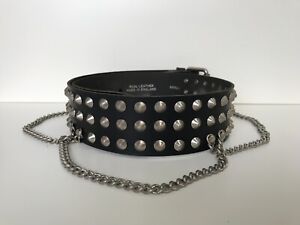 BLACK Conical Studded Genuine Leather Belt with Chains - 2" Wide / S,M,L (CB3C)