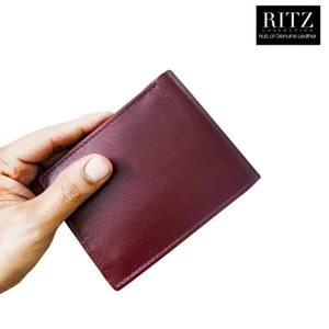 100% Real Cow Leather Billfold Wallet Slim Vintage Red Wallet - Imagen 1 de 6