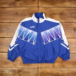Chaqueta cortavientos vintage Diadora L Italia entrenamiento geométrico azul - Imagen 1 de 8