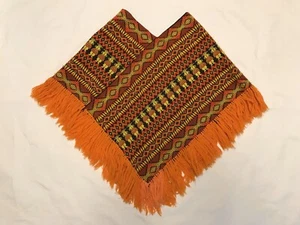 Vintage Handmade Southwestern Style Knit Serape Fringe Poncho One Size Unisex - Picture 1 of 4
