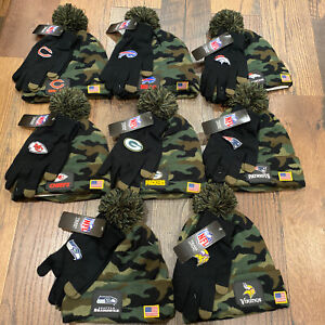 NFL Salute To Service Green Camo Beanie Hat & Gloves Set You Choose Team ~ NWT