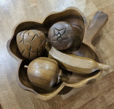 Genuine Monkey Pod Hand Crafted Wood Bowl and 4 Wood Fruit Piece Set MCM