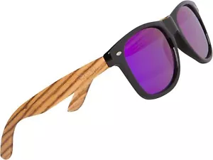 Woodies Zebra Wood Sunglasses with Mirrored Polarized Lens and Wooden Frame... - Picture 1 of 9
