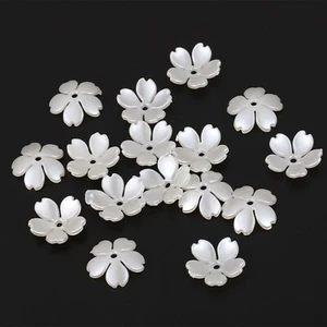Craft DIY Ivory Acrylic Pearl 5-Petals Flower Beads Caps Center Hole Sewing - Picture 1 of 11
