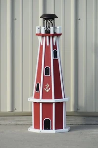 32" Octagon, Solar Powered Poly Lighthouse,Red/white - Picture 1 of 2