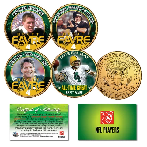BRETT FAVRE Green Bay Packers 24K Gold JFK Half Dollar 4-Coin Career Set *$14.95 Cover