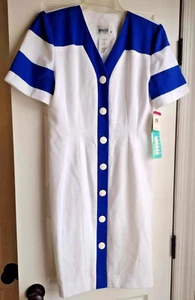 Neu mit Etikett Leslie Fay blau & weiß Knopfleiste vorne Kurzarm Shirtkleid Größe 6 - Bild 1 von 5