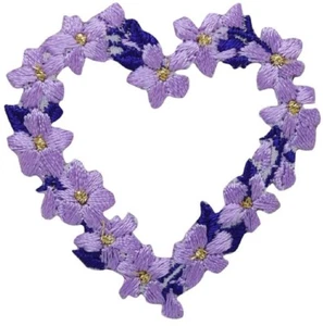 Heart of Flowers Applique Patch - Purple Blooms, Love Badge 1-7/8" (Iron on) - Picture 1 of 1