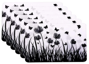 Butterfly Design PVC 6 Pieces Dining Table Placemat Set Black & White - Picture 1 of 5