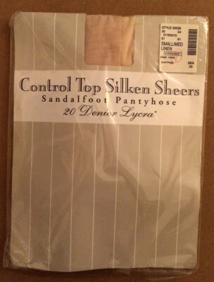 Control Top Silken Sheers sandal foot pantyhose 20 denier lycra S / M linen pink - Image 1 of 3