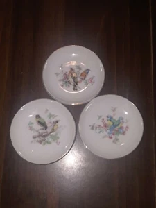 Set Of Three Small Saucer Plate Birds Gold Rim - Picture 1 of 11