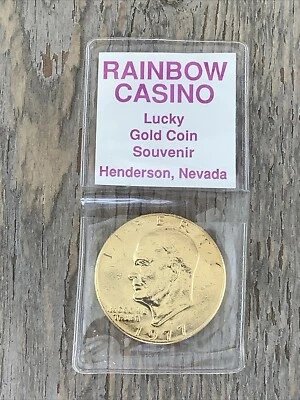 Rainbow Casino 24kt Gold Plated Eisenhower Ike Dollar Coin Lucky Souvenir - Image 1 of 2