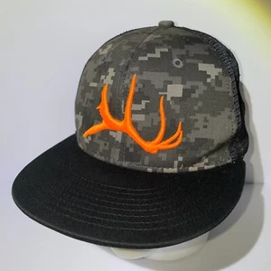 Hush Bows Black Digital Camo Snapback Hunting Hat, Mesh, Orange Antler - Picture 1 of 8