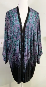 Soma Kimono Cardigan XL Purple Teal Black Boho Open Front Draped Lightweight - Picture 1 of 6