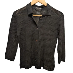 Cárdigan MaxMara Cruise Punto Abierto Cuello Botón Delantero Negro Preppy Dinero Antiguo - Imagen 1 de 7