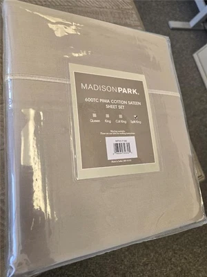 #= Madison Park Sheet Set 600TC Pima Cotton Sateen Split King MP20-7166 Gray - Image 1 of 3