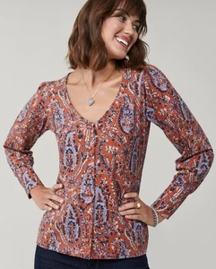 NEU NEU OHNE ETIKETT MEDIUM SPARTINA 449 ROCHELLE DAMENSHIRT OBERTEIL MARSH BOARDWALK PAISLEY - Bild 1 von 6