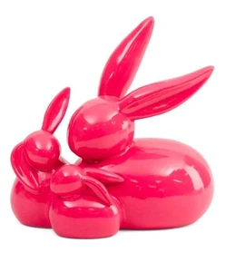 Hot Pink Modern Bunny Family große Statue Porzellan Figur NEU  - Bild 1 von 11