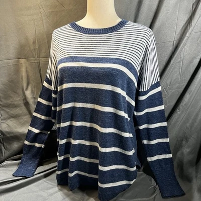 Suéter de algodón a rayas azul marino blanco Vineyard Vines mediano para mujer Foto 1 de 4