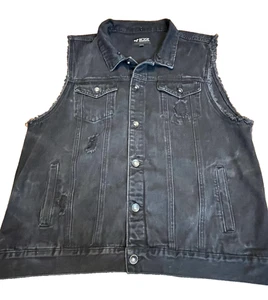 XXX RUDE Weste Schwarz Denim 2X Distressed Trucker Punk Grunge Emo Thrashed Y2K - Bild 1 von 15