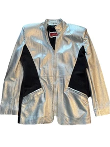 Vintage Laura Rosenthal Metallic Silber / Schwarz LS Large Lederjacke Retro 80er - Bild 1 von 12