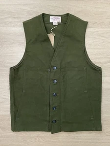 NWT Filson Moleskin Vest Men’s 38 Dark Olive Cotton Faux Suede Mackinaw Made USA - Picture 1 of 11