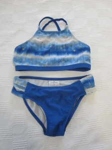 Little Girls 2-Piece O'Rageous Size 10 Blue & White Bikini Swimsuit Striped Top - Picture 1 of 7
