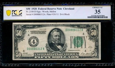 AC 1928 $50 Cleveland FRN PCGS 35 Fr 2100-D NUMERICAL - Image 1 of 2