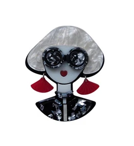 Damen Gesicht Schmuck Brosche mit Lünette & Ohrringe. - Bild 1 von 4