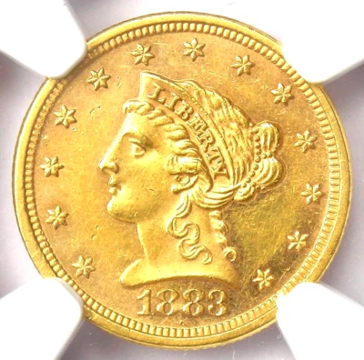 1883 Liberty Gold Quarter Eagle $2.50 Coin -  NGC MS61 (BU UNC) - Rare Date! - Image 1 of 4