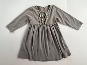 Kleinkind rosa Huhn Boutique einfarbig grau Langarm Kleid Gr. 4 Rüschen Knöpfe - Bild 1 von 5
