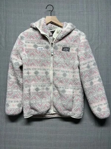 Eddie Bauer Girl's Sweater White/Pink Long Sleeve Hoodie Full Zip Size L (14/16) - Picture 1 of 9