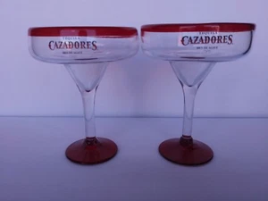 Cazadores Tequila Large Margarita Glass Clear Red Rim 12oz 6.75" by 5" Seo of 2 - Picture 1 of 2