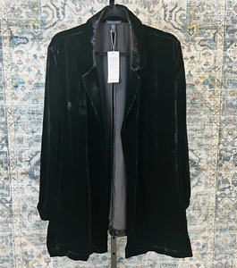 Eileen Fisher Womens Size 1X Black Long Velour Open Front Collared Blazer Jacket - Picture 1 of 11