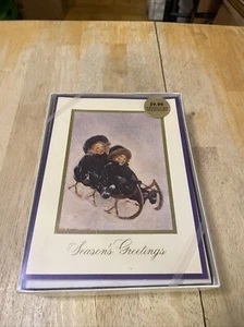 Holiday Artists Christmas Cards 20 Cards with Envelopes Kids on Sled New - Picture 1 of 3