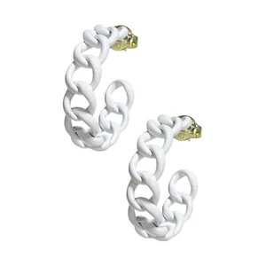 Sheila Fajl Petite Painted Chain Hoop Earrings in White - Picture 1 of 4