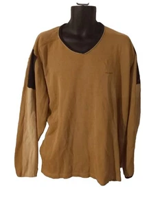 😇 Colorado Men's Size XL Jumper V Neck Brown Beige 100% Cotton Logo Vgc Sweater - Picture 1 of 9