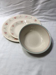 Corelle FOREVER YOURS Soup Cereal Bowls Pink Blue Rim 6 1/4" Sandstone Off White - Picture 1 of 5