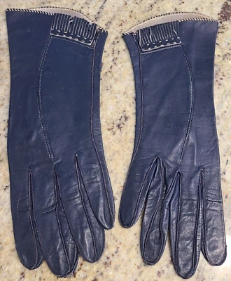 Guantes formales de cuero negro talla S 6,5 vintage de 10" con flecos y costuras Foto 1 de 4