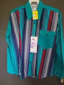 Vintage 90s Sas'sa Brushpopper Western Button Up Shirt Size Med Striped  NWT