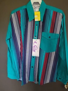 Vintage 90s Sas'sa Brushpopper Western Button Up Shirt Size Med Striped NWT - Picture 1 of 7