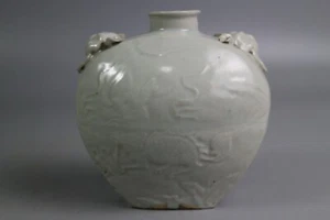 Schöne chinesische Ming-Dynastie süße weiße Porzellanvase geschnitzt H11,3 cm - Bild 1 von 8
