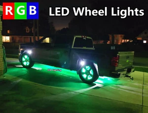 15.5"RGB Color Changes LED Wheel Rings Rim Lights Remote + Bluetoth APP + Switch - Picture 1 of 12