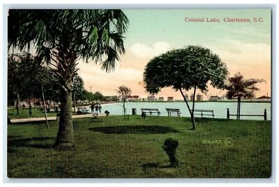 c1910's Colonial Lake Bench Scene Charleston South Carolina SC Unposted Postcard - Image 1 of 2